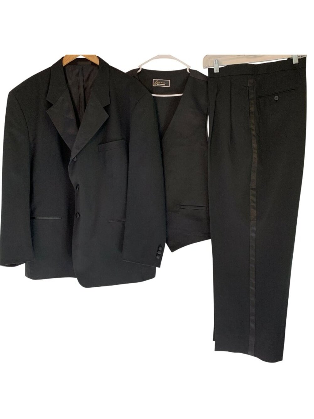 VTG 90s Circola Moda Mens Black Wool 5-Piece Tuxedo Suit 46S x 40 Classic EUC